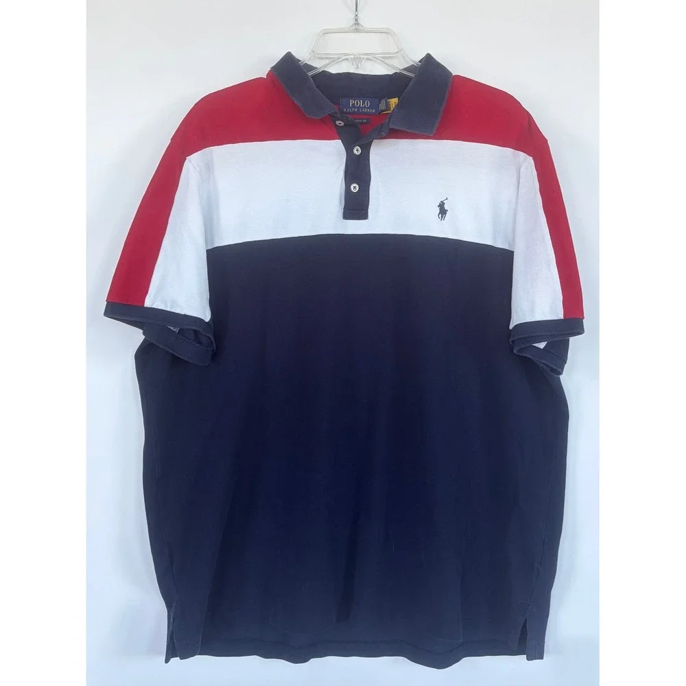 Polo Ralph Lauren Mens XL Classic Fit Colorblock Polo Shirt Red White Navy Blue